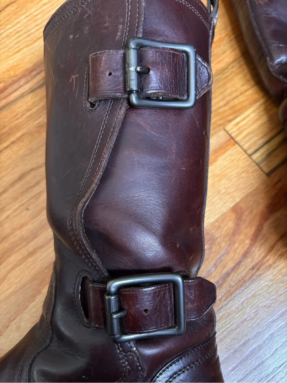 Coach Men's Moto Engineer Boots Dark Brown Leather Buckle Harness